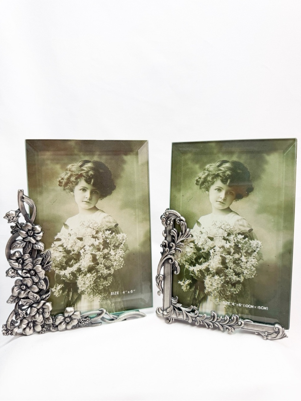 Vintage Art Nouveau Pewter Floral Picture Frames 6x4
